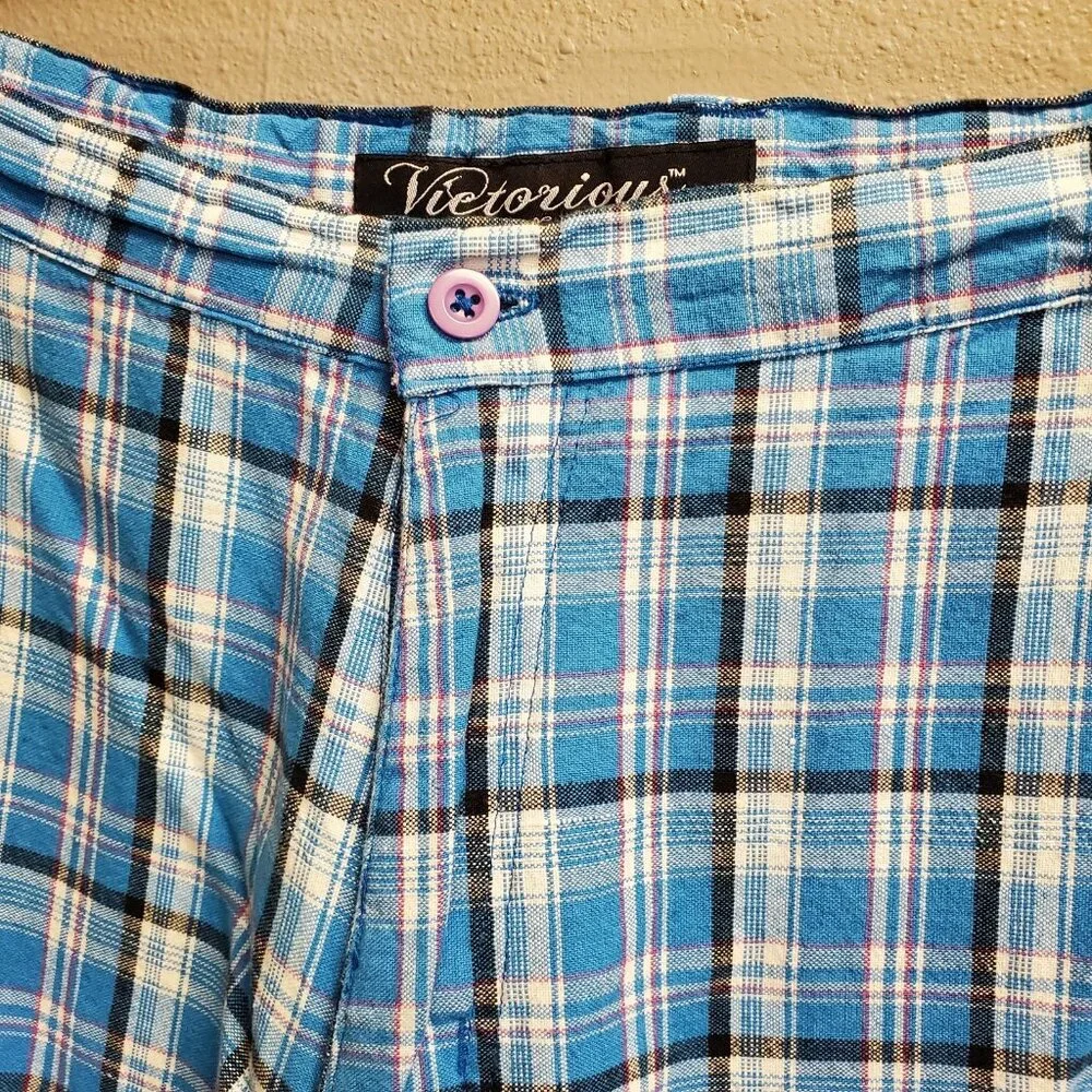 Victorious Cargo Shorts Mens 40 Plaid Urban Couture Multi Pocket Casual Summer